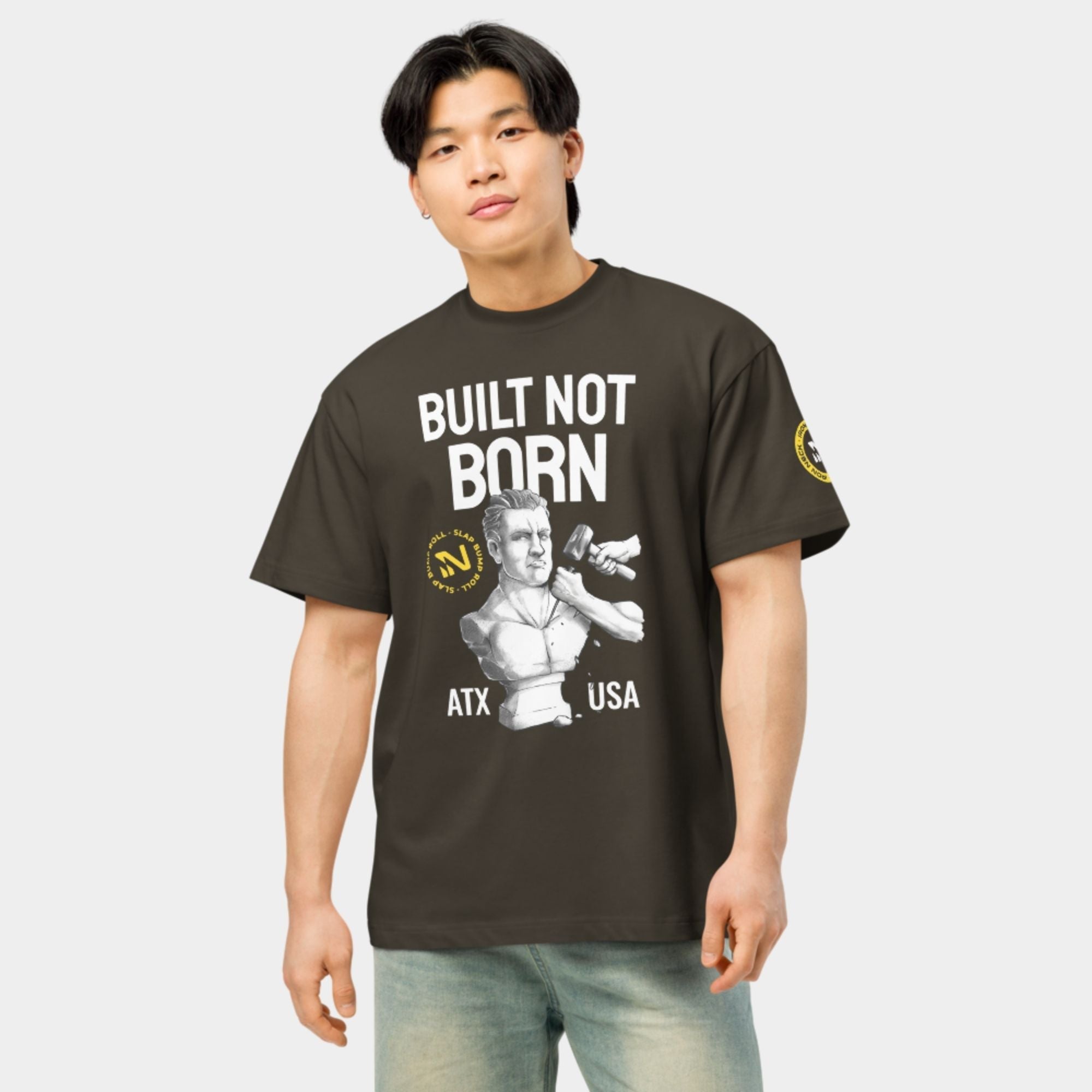 'Built Not Born' Box Tee - Vintage Black Apparel Iron Neck