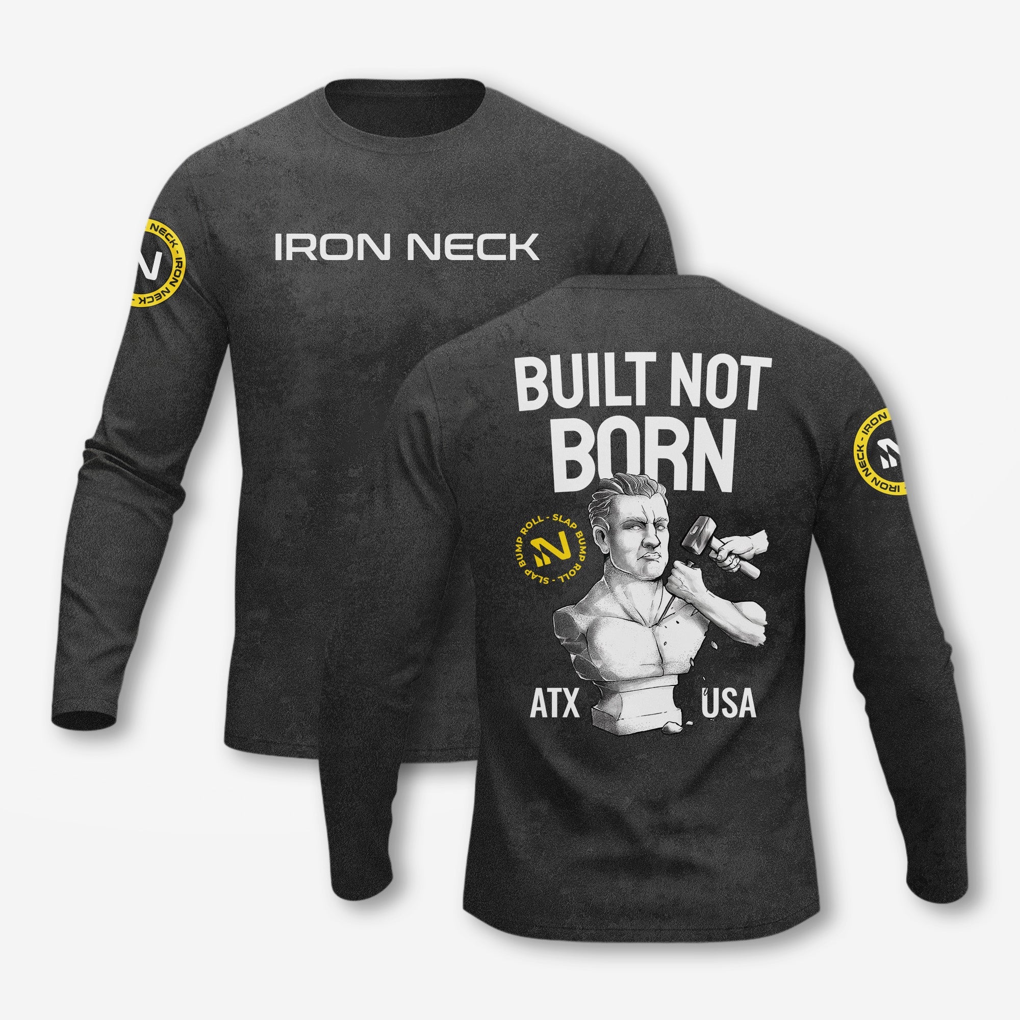 Built Not Born LS BJJ Rash Guard - Black Apparel Iron Neck