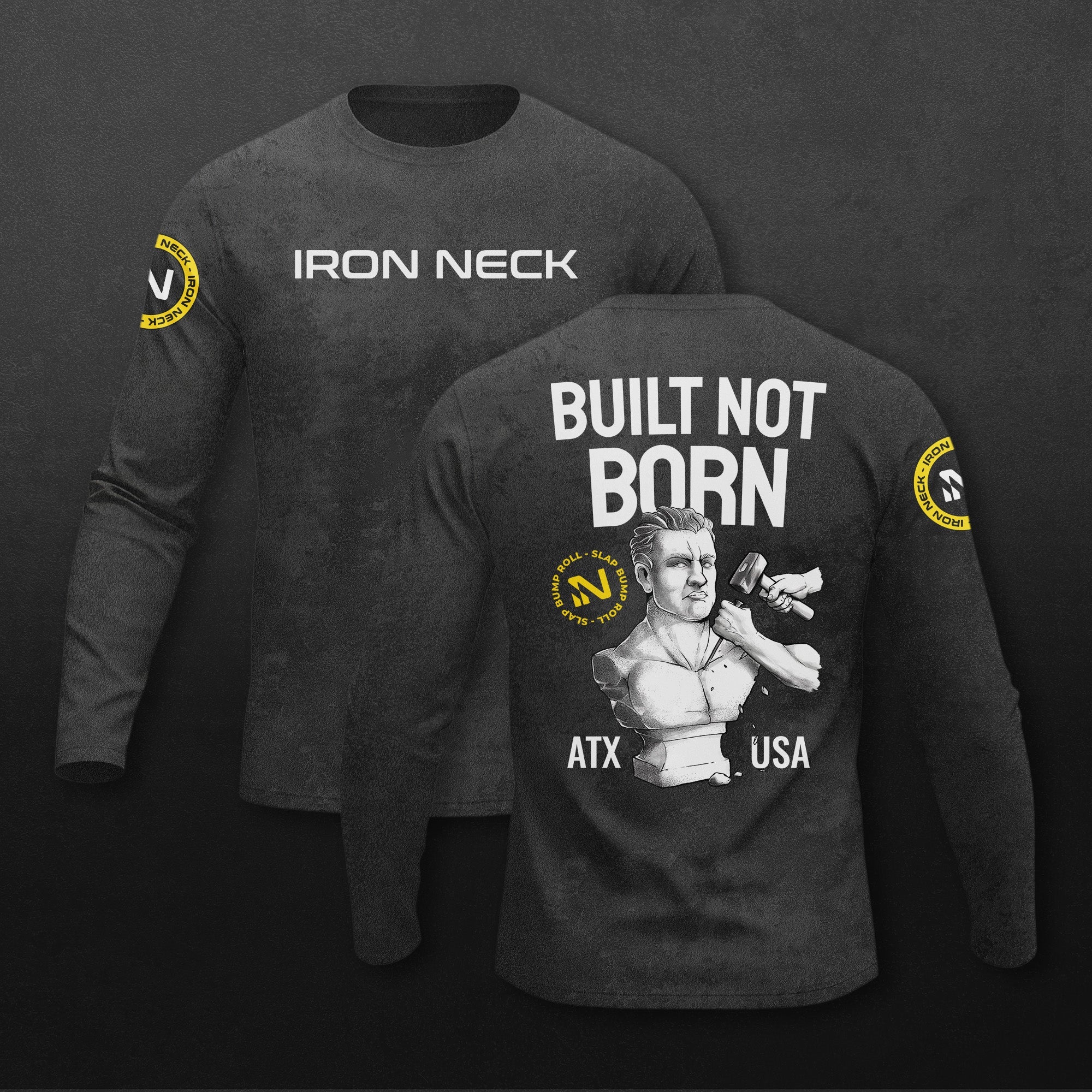 Built Not Born LS BJJ Rash Guard - Black Apparel Iron Neck