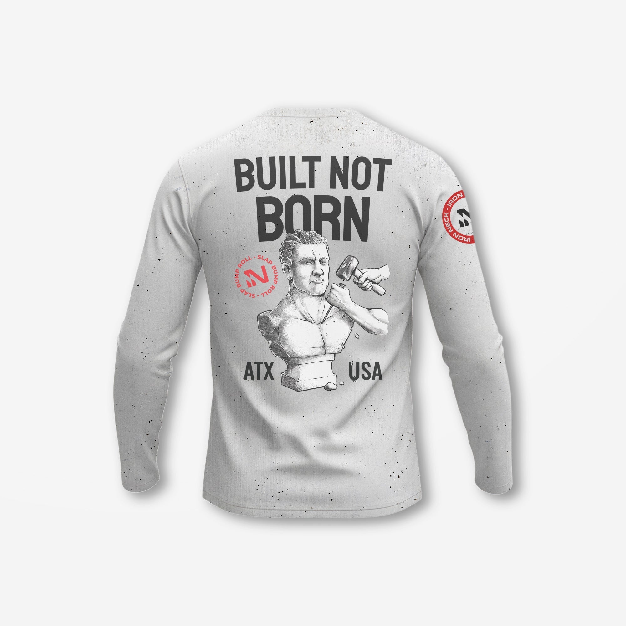 Built Not Born LS BJJ Rash Guard - White Apparel Iron Neck