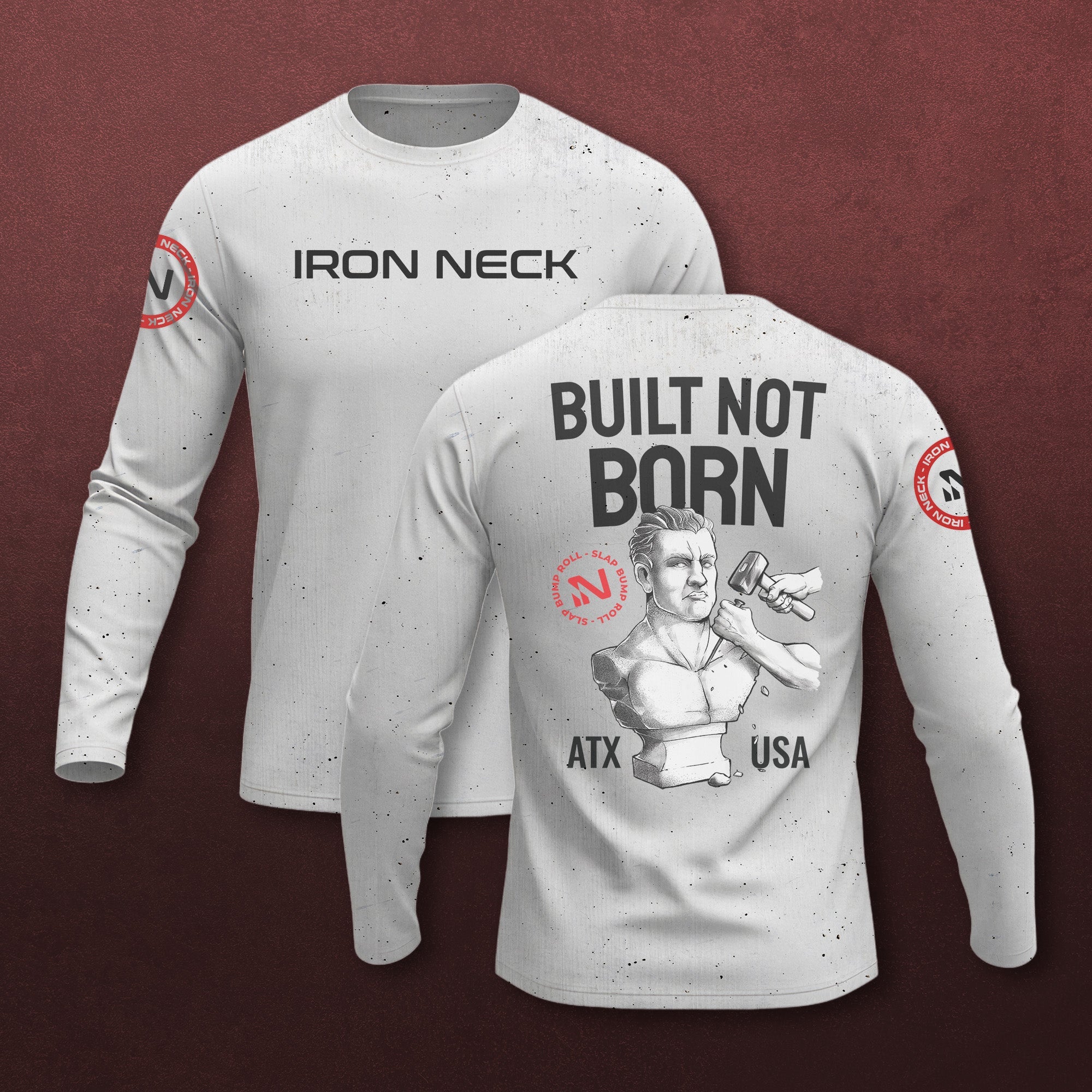 Built Not Born LS BJJ Rash Guard - White Apparel Iron Neck