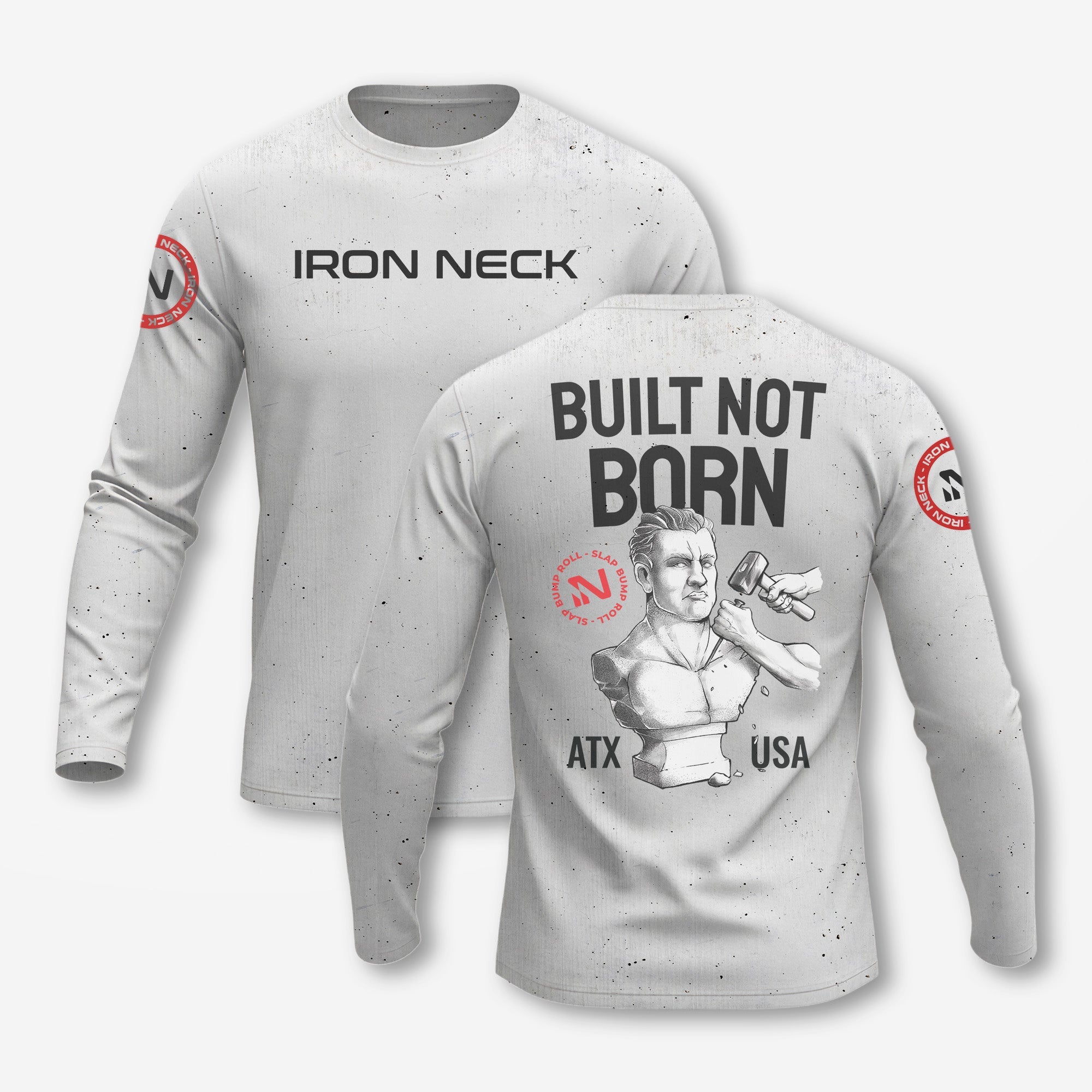 Built Not Born LS BJJ Rash Guard - White Apparel Iron Neck