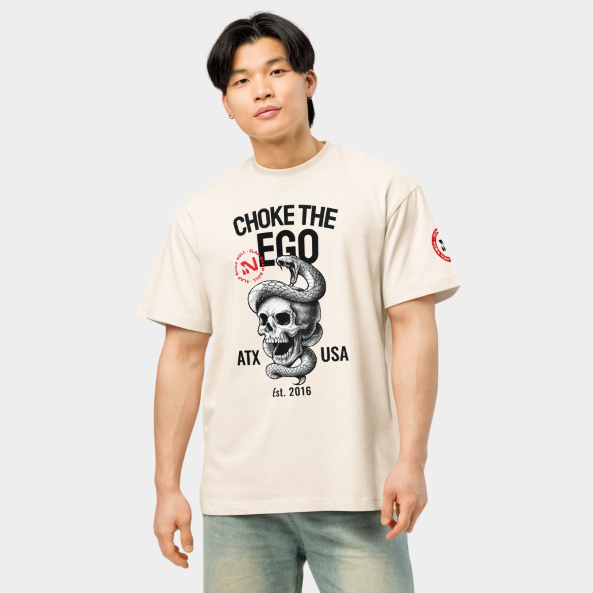 'Choke The Ego' Box Tee - Vintage White Apparel Iron Neck