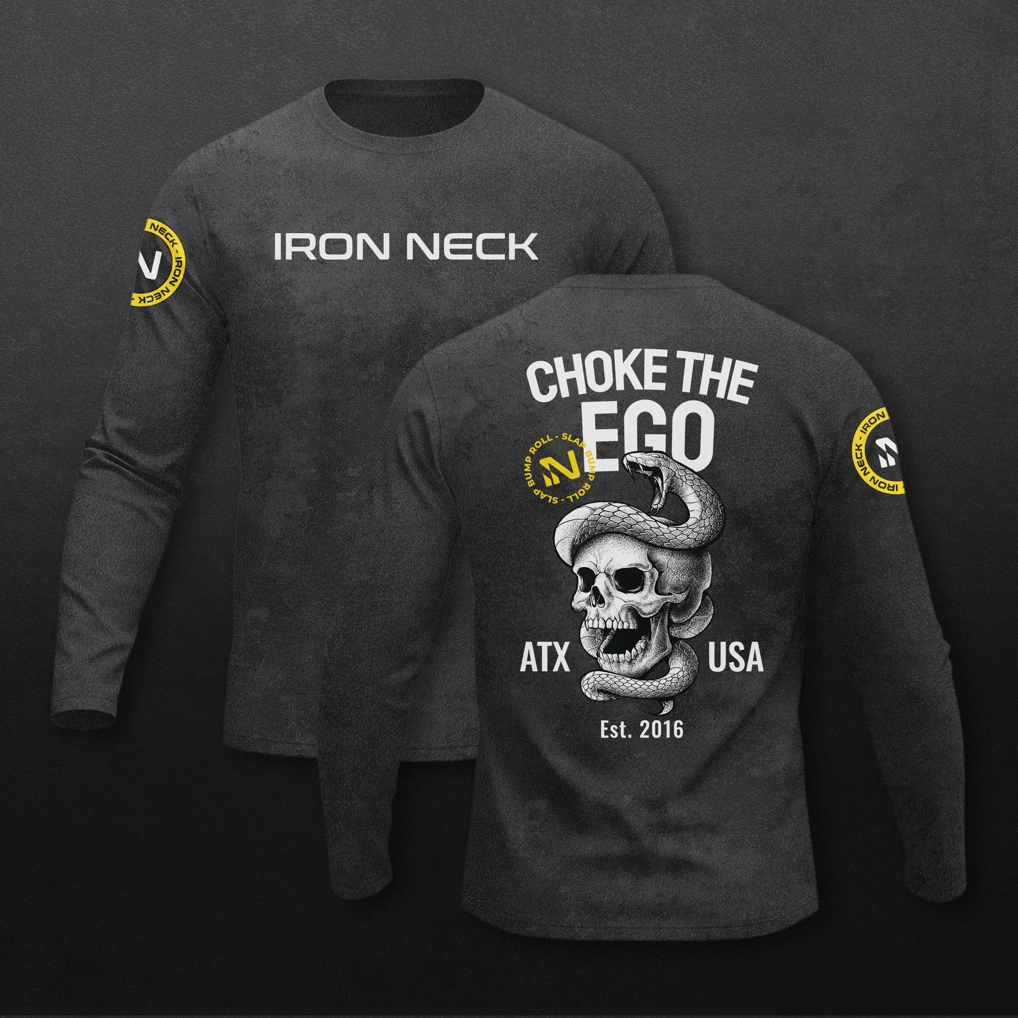 Choke The Ego LS BJJ Rash Guard - Black Apparel Iron Neck