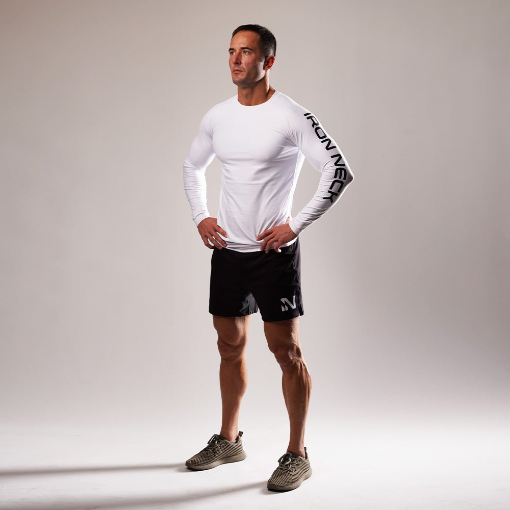 SoftAF™ White Long Sleeve Rashguard Apparel Iron Neck
