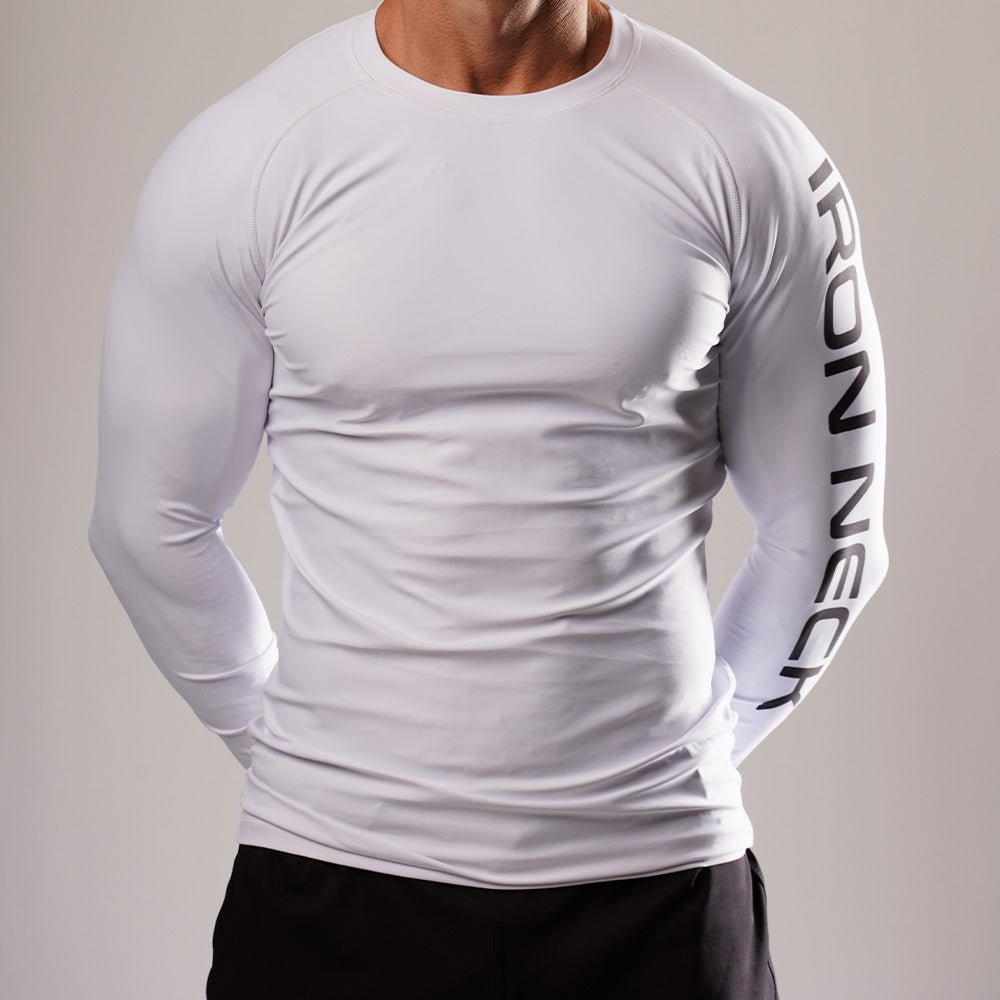 SoftAF™ White Long Sleeve Rashguard Apparel Iron Neck   