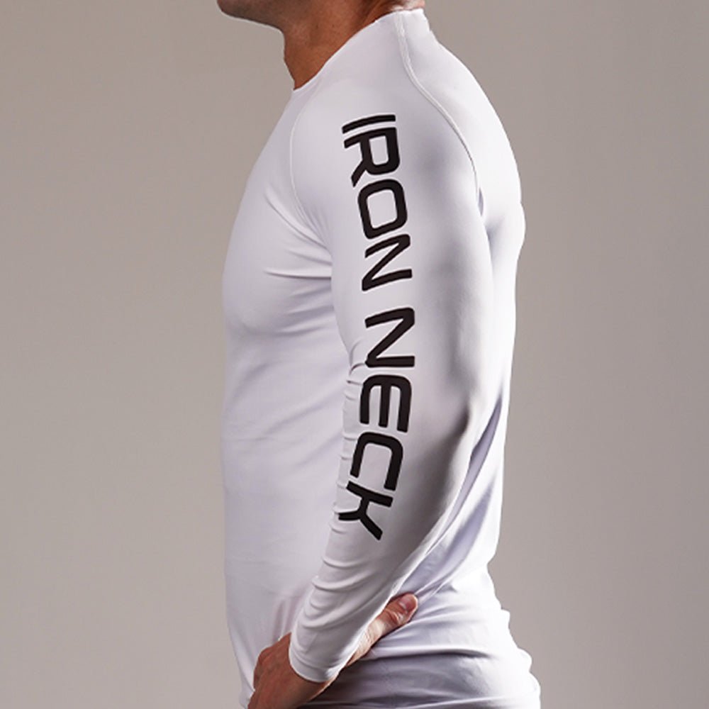 SoftAF™ White Long Sleeve Rashguard Apparel Iron Neck   