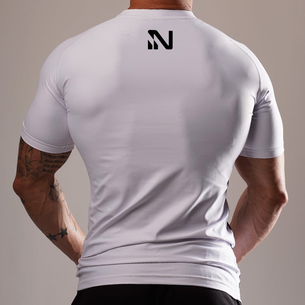 SoftAF™ White Short Sleeve Rashguard Apparel Iron Neck   