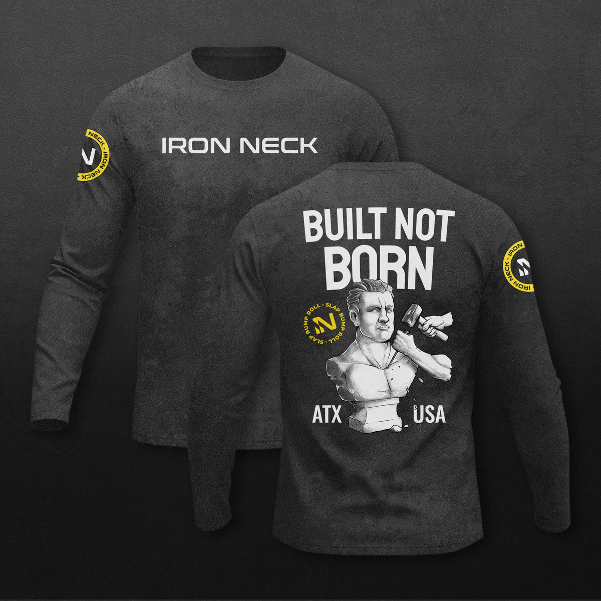 Built Not Born LS BJJ Rash Guard - Black Apparel Iron Neck