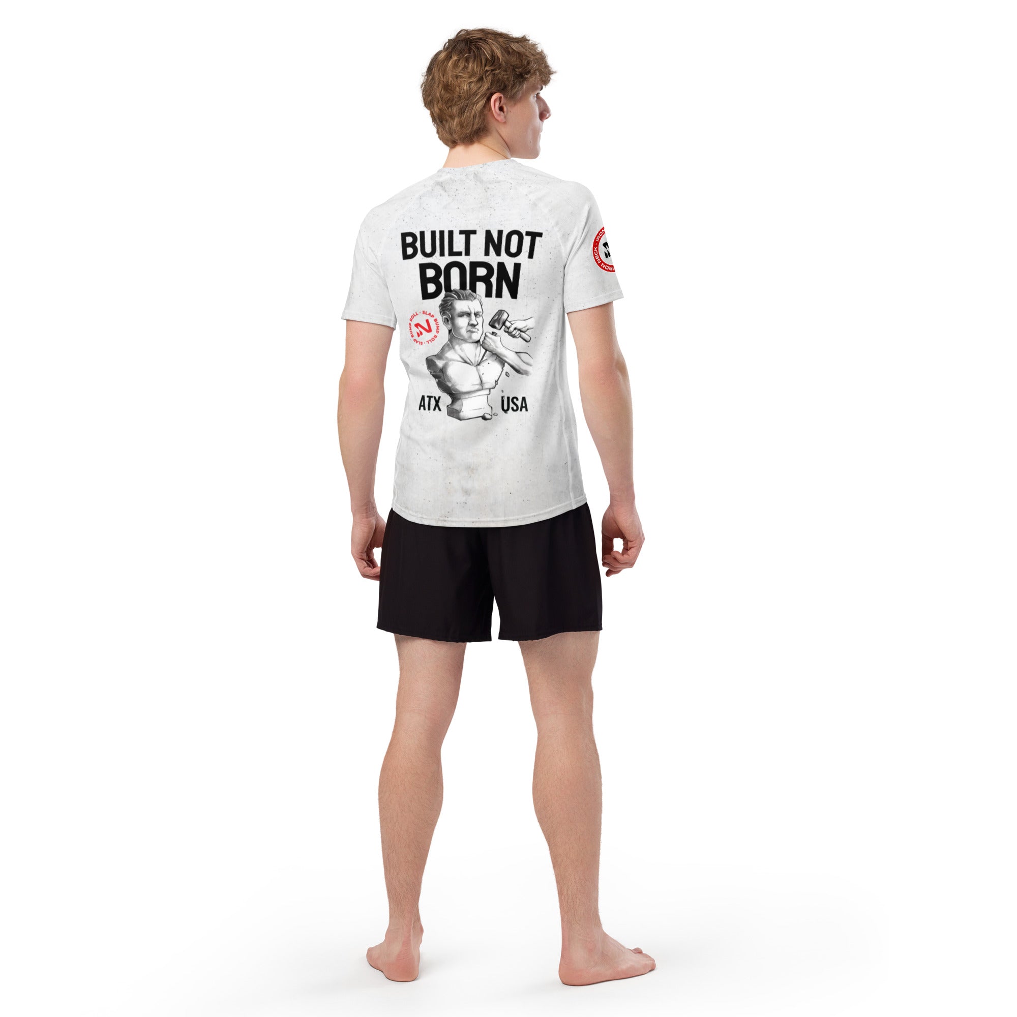 Built Not Born SS BJJ Rash Guard - White Apparel Iron Neck