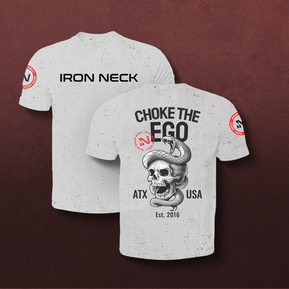 Choke The Ego SS BJJ Rash Guard - White Apparel Iron Neck