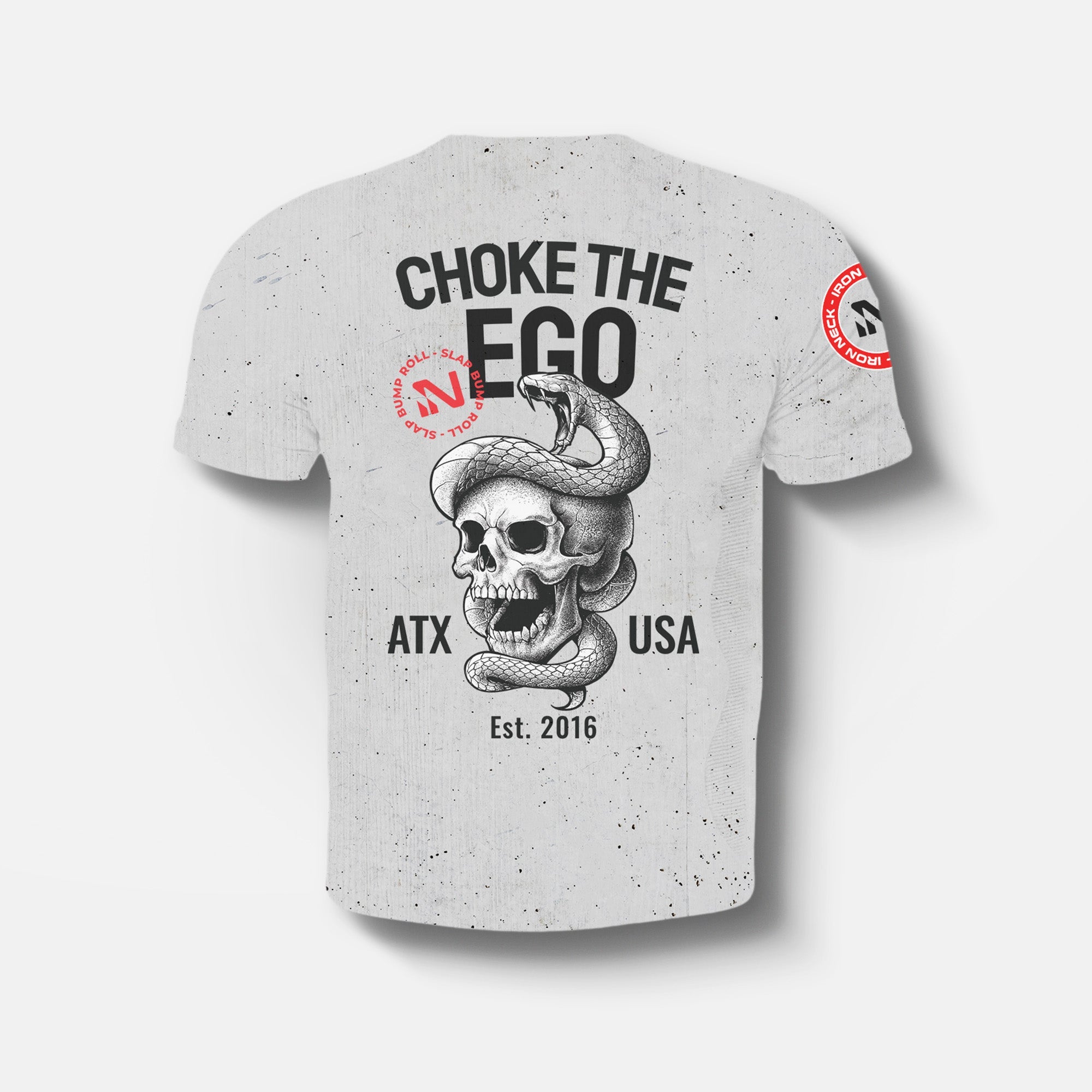 Choke The Ego SS BJJ Rash Guard - White Apparel Iron Neck