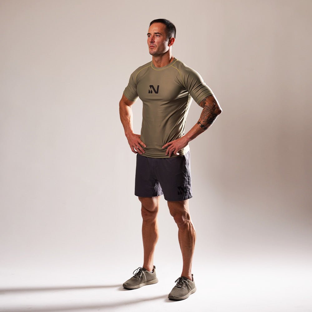 SoftAF™ Olive Short Sleeve Rashguard Apparel Iron Neck   