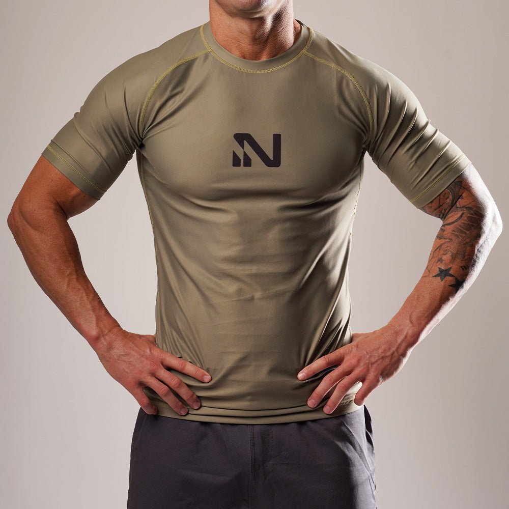 SoftAF™ Olive Short Sleeve Rashguard Apparel Iron Neck   