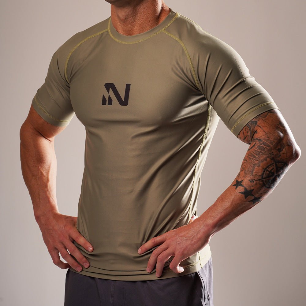 SoftAF™ Olive Short Sleeve Rashguard Apparel Iron Neck   